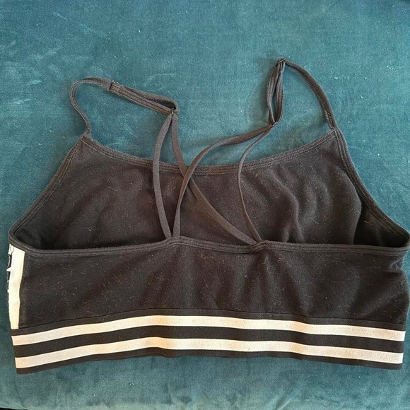 PINK Victoria's Secret Black‎ White Striped Logo Bralette – Size Large - Picture 5 of 7